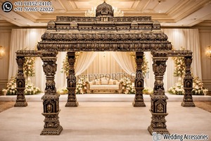 Mandap de Boda con Diseño de Pavo Real en Fibra Dorada, Estilo Gujarati Vivah Mayur, para Bodas al Aire Libre, con Tallado de Pavo Real Dorado, EE. UU. - Product Image 6