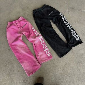 OEM personalizado de los hombres Streetwear Heavyweight Jogger pantalones desgastados bordado Vintage piedra ácido lavado 100% algodón pantalones de chándal acampanados - Product Image 3