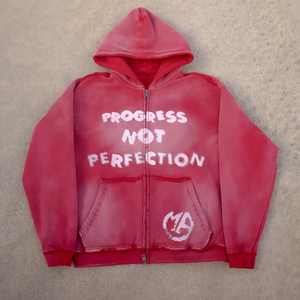 Sweat à capuche zippé intégral en molleton graphique de qualité supérieure, en tissu éponge français lourd, coupe ample, en coton, style boxy, personnalisé, effet vieilli - Product Image 4