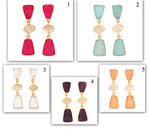 Designer Three Stone Drop Dangle <b>Earrings</b> Sky Blue Sugar Druzy <b>Mother</b> <b>Pearl</b> Brass Gold Plated Fashionable Wear for Weddings - Product Image 5