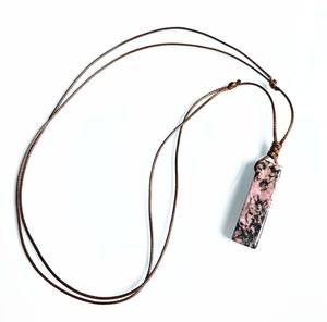 Rhodonite tranche 20mm collier de gemme avec lien macramé cordon réglable collier à la main cordon chaîne breloque pour bijoux de mode - Product Image 1