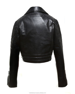 แจ็กเก็ตหนังแท้สำหรับผู้หญิงแจ็คเก็ตสีดำยาวมีกระเป๋าด้านหน้าสองกระเป๋าแฟชั่น - Product Image 5