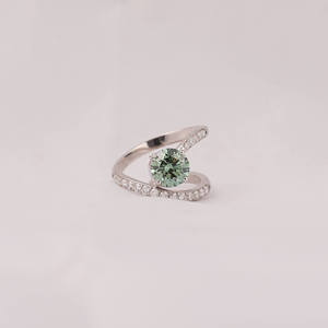 Green Round Cut Lab Grown Diamond Bypass Engagement Ring Tiny Round Lab Created Diamond Ring 18KT <b>Solid</b> White Gold Diamond Ring - Product Image 1