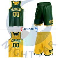 Uniforme de Baloncesto Personalizado Reversible Verde Dorado-Blanco de Doble Cara Sublimado Transpirable Sin Mangas Talla Grande