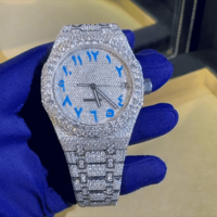 Montre SHREYA DIAM en acier inoxydable avec cadran en moissanite 41 mm, montre de luxe en cristal et diamant moissanite, montre de luxe pour homme en moissanite