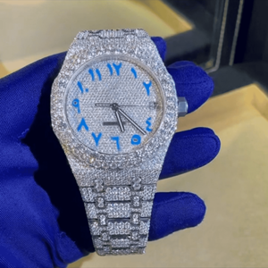 Montre SHREYA DIAM en acier inoxydable avec moissanite, cadran 41 mm, verre cristal, style diamant de luxe, mouvement mécanique, étanche 3 ATM - Product Image 4