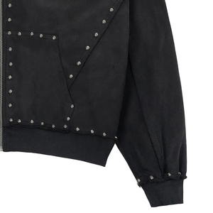 Haute qualité strass acide lavage rue porter blanc plaine fermeture éclair sweats à capuche en détresse 100% coton français éponge saison d'hiver - Product Image 4