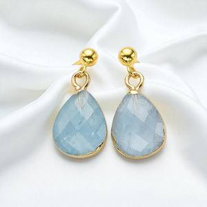 925 Pera de plata Aguamarina Piedra preciosa Oro Electrochapado Pendientes de gota Joyería-Push Back Pendientes Joyería-Precio al por mayor - Product Image 1