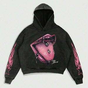 Sudadera con capucha extragrande con estampado personalizado de tendencia para hombre, sudadera informal de manga larga lavada con ácido y bordado 3D con hombros caídos - Product Image 1