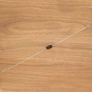 Pulsera de cadena de Plata de Ley 925 con piedras preciosas de cuarzo ahumado para mujer, pulsera de cadena con bisel de piedra de cuarzo ahumado, regalo para ella - Product Image 3