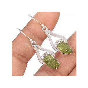 Natural Moldavite Rough Gemstone 925 <b>Sterling</b> <b>Silver</b> <b>Drop</b> <b>Earrings</b> AAA Grade Green Wedding & Party Occasion - Product Image 3