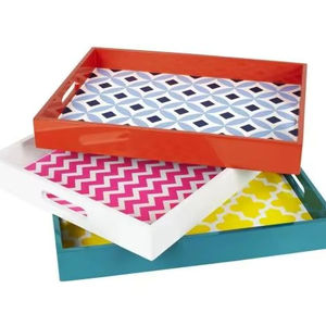 Plateaux de service en bois MDF colorés de luxe, rectangulaires, à motifs géométriques, laqués, avec poignées, pour la maison, la cuisine et le café - Product Image 1
