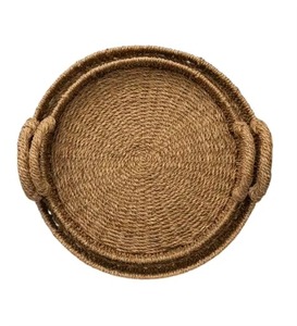 Plateau rond en rotin de base plateau de service tissé Simple pour collations boissons Table de cuisine thé café petit déjeuner décor à la maison utilisation - Product Image 2