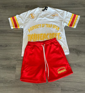 Camiseta de 2 piezas y conjunto corto de dos tonos de verano para hombre, conjunto de 2 piezas de algodón 100%, camiseta de gran tamaño con cordón en la cintura - Product Image 2