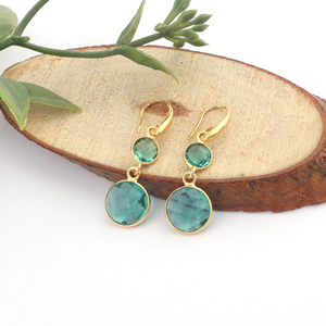 Pendientes de Mujer Chapados en Oro, Forma Redonda, Apatita, Cuarzo, Doble Piedra, Pendientes Colgantes, Joyería de Moda Femenina al por Mayor - Product Image 3