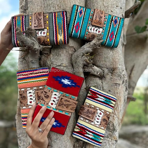 Aztec Saddle Blanket Leather Clutch Handtooled Gamble Carving Mujeres Clutch Bifold Wallet Western Style Wallet - Product Image 4