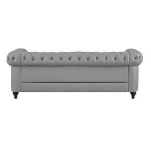 Ensemble canapé Chesterfield avec cuir gris bois d'acajou massif-meubles en bois antiques Fabrication artisanale de Jepara Indonésie - Product Image 5