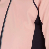 Veste softshell femme rose avec empiècements contrastants, 240 grammes, polyester et élasthanne tricoté, fermeture éclair intégrale, coupe-vent, automne-hiver, logo personnalisé