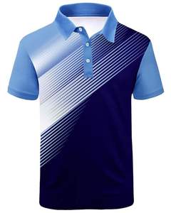 Camiseta Polo Personalizada para Hombre, Azul Claro y Azul Marino con Rayas Degradadas, Manga Corta, Cuello con Botones, Corte Ajustado Informal, Top de Verano - Product Image 1