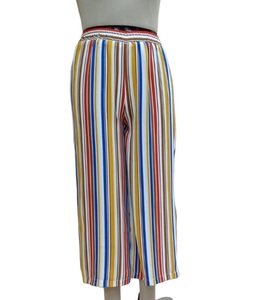 Pantalon d'été décontracté en polyester pour jeunes femmes, taille élastique, imprimé à rayures, séchage rapide, poids léger, devant plat, design élégant - Product Image 2