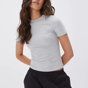 Street Wear Women's Crew Neck Short Sleeve Super Soft Solid Sexy Summer <b>Crop</b> Top <b>Fitted</b> <b>T</b> <b>Shirts</b> Cotton/Bamboo Breathable - Product Image 1