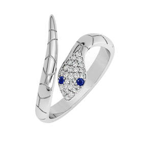 NOVAMART Fine Romantic 925 Sterling <b>Silver</b> Snake Finger <b>Ring</b> <b>Adjustable</b> Band with Pear Cut Diamond Rhodium Plated Cute Style Who - Product Image 1