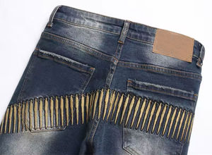 กางเกงยีนส์ทรงตรงห้ากระเป๋าสำหรับผู้ชายกางเกงยีนส์ทรงตรงปักลายคริสตัลโครเมี่ยม - Product Image 3