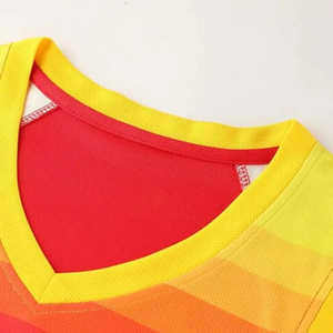 Men Red Gradient Basketball Jersey Set Sleeveless V-Neck Moisture Wicking Polyester Uniform Summer Sport Wear Ronpex - Product Image 2