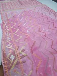 Exclusif Rose Deshi Dhakai Jamdani Sharee Qualité Export pour les Femmes JAMDANI FABRIC ROUGE VERT Doré Bleu Ciel du Bangladesh - Product Image 2