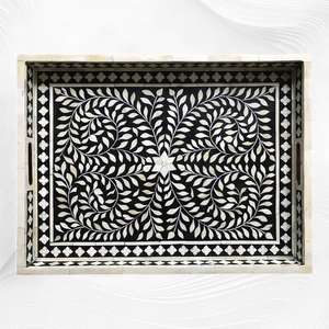 Nouveau meilleur Design Ramadan Eid cadeau os incrustation plateau de service décoratif plateau pour la décoration intérieure ustensiles de cuisine thé et café plateau de service - Product Image 3