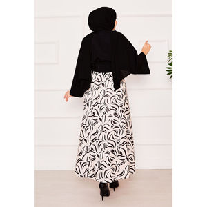 Conjunto de 2 Piezas en Crepé Negro con Cinturón Incorporado, Mangas Anchas, Top con Cuello Asimétrico y Falda - Talla XS - Product Image 6