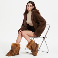 Bottes de neige mi-mollet en fausse fourrure de renard et raton laveur pour femme, confortables, à bout ouvert, talon plat, mode, vente en gros, collection Hiver 2025