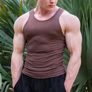 Camiseta sin mangas deportiva para hombre, camiseta sin mangas con cuello en U de secado rápido, camiseta sin mangas de tela acanalada para hombre - Product Image 6