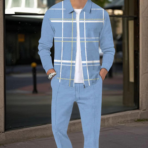 Conjunto Deportivo Vintage para Hombre, Chaqueta Ajustada con Cierre y Bolsillos, Estilo Waffle, Chaqueta con Solapa y Estampado, Chándal de Tela de Punto - Product Image 1