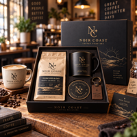 Coffret cadeau de café AT PACK avec emballage personnalisé, porte-clés, aimant de réfrigérateur, tasse et solutions de marquage haut de gamme