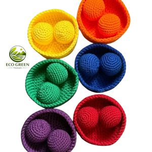 Pelota de Arcoíris de Ganchillo de Lana y Algodón Suave, Juguete Sensorial Hecho a Mano para Niños Pequeños, Clasificador de Colores Montessori, Entrenamiento de Habilidades Motoras Finas - Product Image 2
