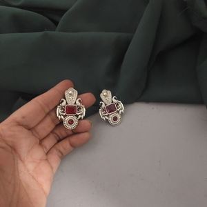 Pendientes de Plata de Alta Calidad con Diseño Geométrico de Monalisa, Imitación de Piedra, Color Rojo, Más Vendidos |   Calidad Premium |   Proveedor Directo de la India - Product Image 2