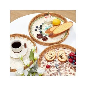 HIGH QUALITY Wicker Tray Mother of <b>Pearl</b> Inlay For Serving Gourmet Beverages And Adding A Luxurious Decorative Accent To Tables - Product Image 4