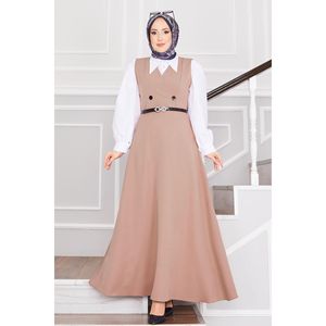 Bouton détaillé ceinturé vison Hijab gilet modeste ensembles produit - Product Image 3