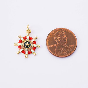 จี้รูปพวงมาลัยเรือเคลือบทอง 18K หรูหรา สีสันสดใส พร้อมดาว สำหรับทำสร้อยข้อมือ DIY - Product Image 4