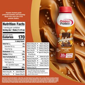 Shake protéiné Premier INDULGENCE, Caramel Salé Truffé, 30g de protéines, 170 calories, 3g de sucre, 11,5 fl oz, Pack de 12 - Product Image 3