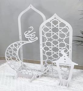 Ensemble de décoration du Ramadan en bois blanc très grand, arche de mosquée en MDF, lanterne de sol en forme de lune, toile de fond islamique, Eid Mubarak, décoration de la maison - Product Image 1