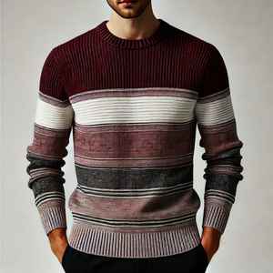 Pull à col rond à manches longues en jacquard imprimé FISLEY INTERNATIONAL pour homme, 100% alpaga, anti-froissement, respirant, séchage rapide - Product Image 5