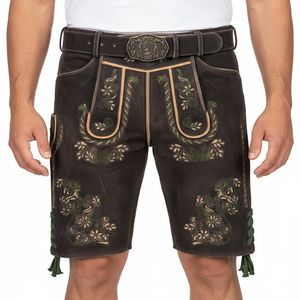 Shorts en cuir de chèvre bavarois pour homme, mi-longueur, respirant, motif à carreaux, style Wildbock, braguette à boutons, toutes tailles, Oktoberfest - Product Image 3