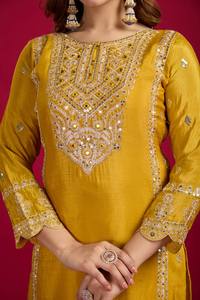 Attractive Lightweight <b>Silk</b> Semi-Stitched Front Self Embroidery Indian Shalwar Kameez Party Dresses Gown for Women - Product Image 3
