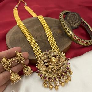 Traditional Wear Premium Quality <b>Gold</b> Plated Temple Necklace <b>Set</b> With <b>Earrings</b> For Wedding And Function Collection For Women - Product Image 1