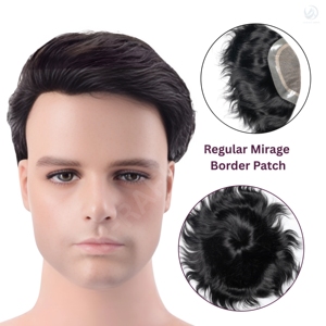 Parche para el cabello con borde de filamento de PU y mono para hombres, tupé Remy de textura recta india de grado A - Product Image 2