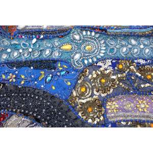 Indian Bohemian <b>Wall</b> Hanging Embroidered <b>Tapestry</b> Handmade Bright Blue Fabric for Outdoor Christmas or Halloween Decor - Product Image 3