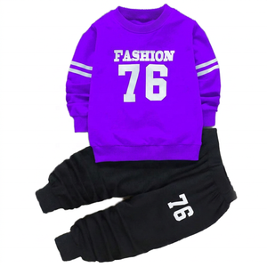 Conjunto Deportivo de Algodón para Niños, Talla Grande, 76% Algodón, con Capucha, Manga Larga, Estilo Casual para Invierno, Pantalones Negros, Top Azul con Transferencia Térmica - Product Image 2