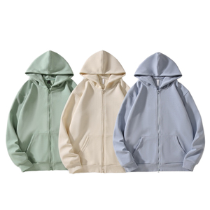 Venta al por mayor 100% algodón Zip-Up sudaderas con capucha de los hombres de peso pesado polar transpirable Impresión digital liso teñido invierno Streetwear sólido - Product Image 2